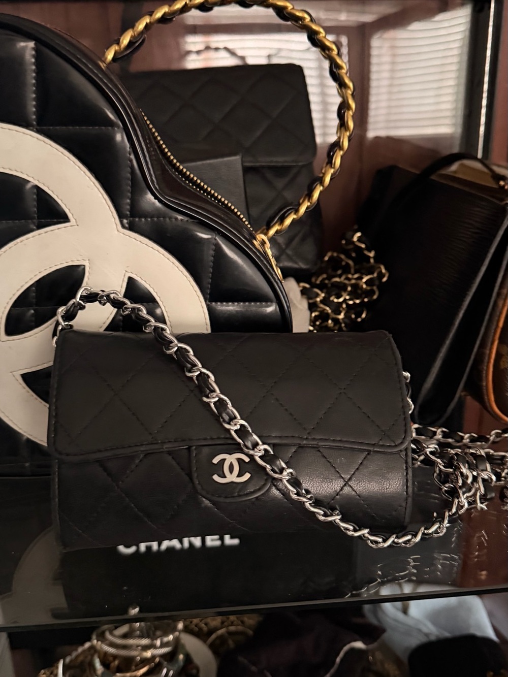 CHANEL Black Quilted Lambskin Mini Wallet-On-Chain with Silver Hardware